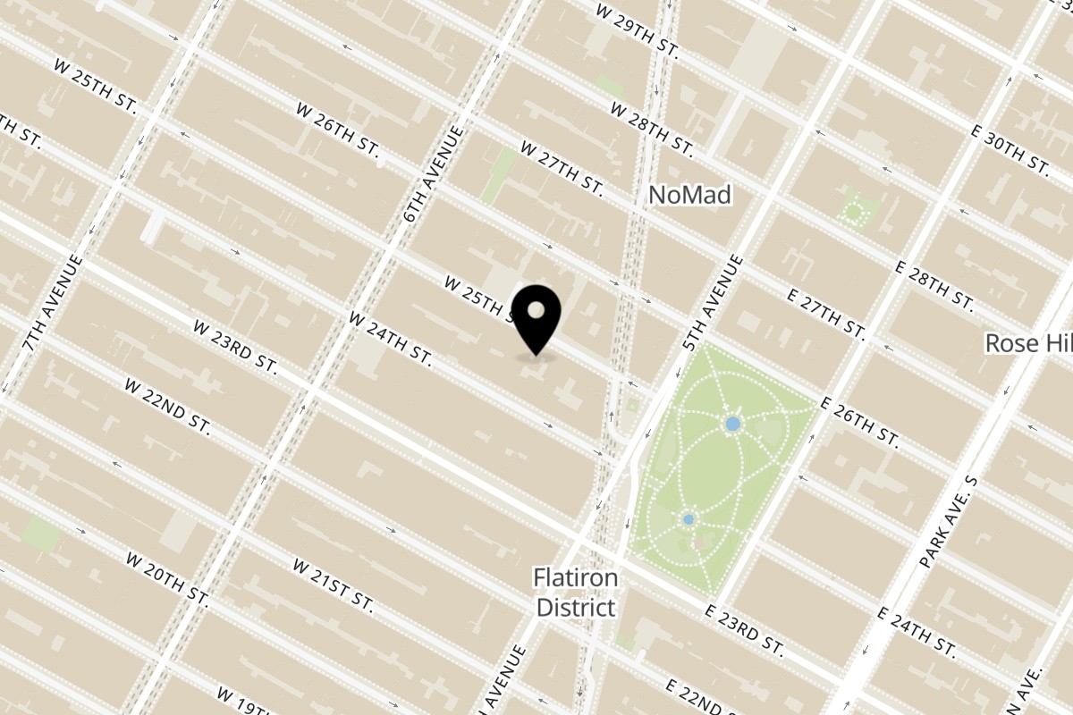 Map showing the location of Fulton Burger Fulton Burger Manhattan on 18 W 25th St in New York